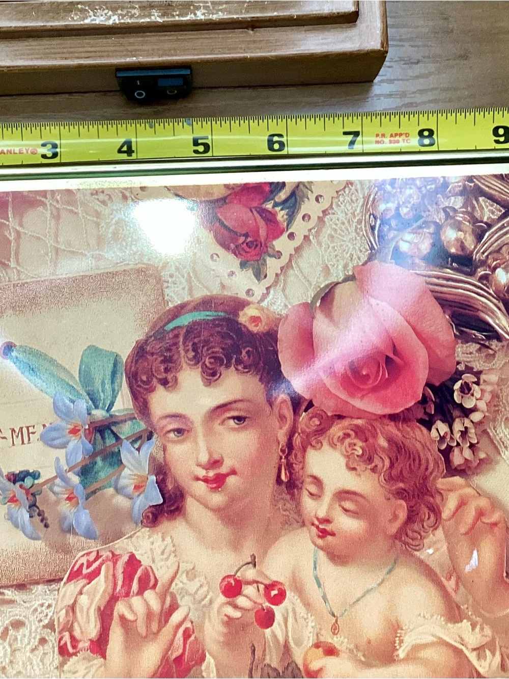 Tin Container Vintage Victorian Cherub Floral Print